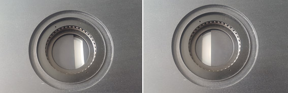 Light exit of ACT base. Note the movable slit (relief contrast), the ring of LEDs (Darkfield and segments!) and the diffusing lens on top of the central Bright field illumination.